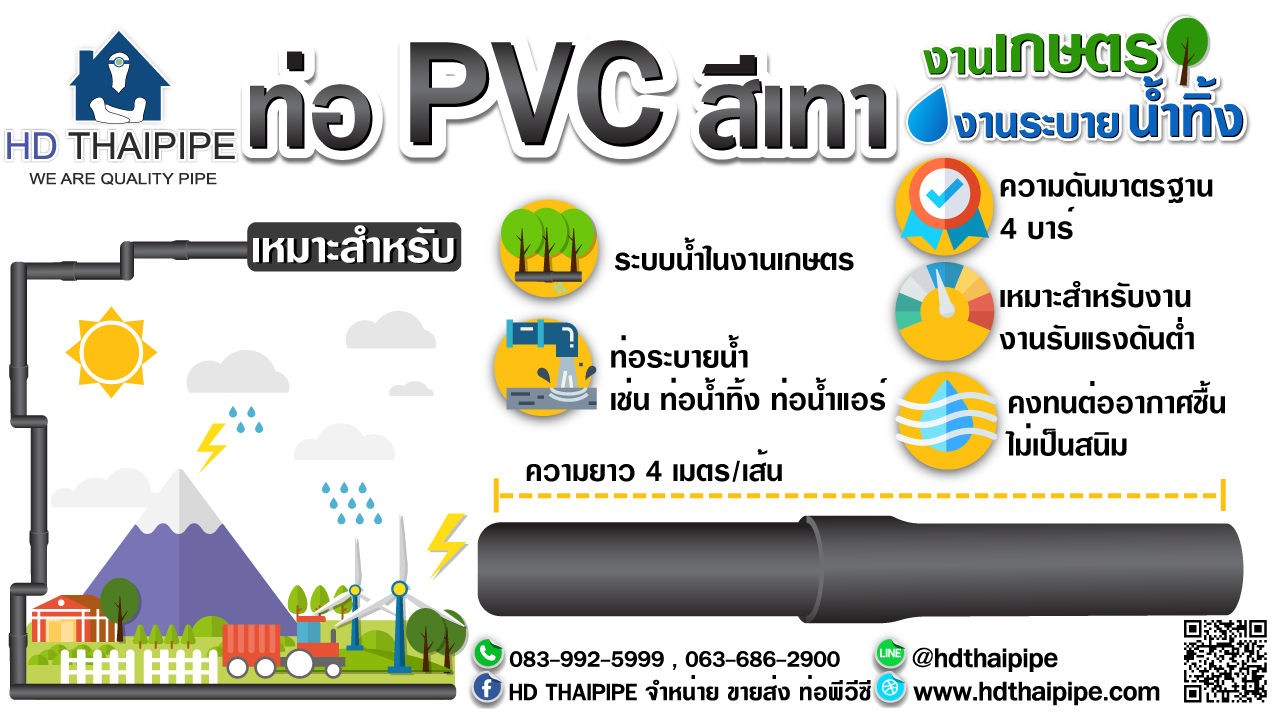 ท่อ PVC สีเทางานเกษตรงานระบายน้ำทิ้ง